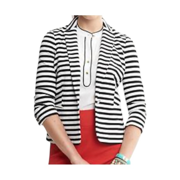 BANANA REPUBLIC Black and White Striped Ponte Blazer Knit Jacket Women's Size 6 - Picture 2 of 10